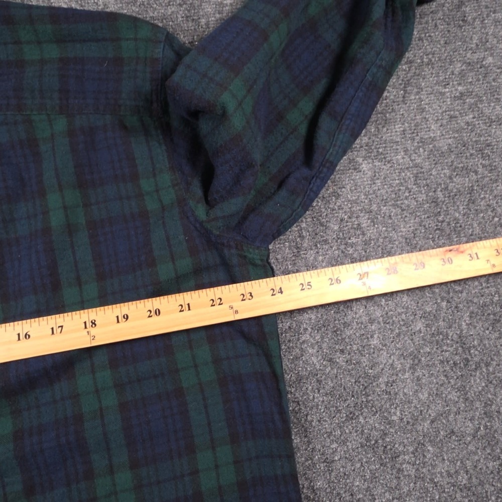 LL Bean Scotch Plaid Flannel Shirt Mens LT Tall Green Plaid Button Down Cozy - Picture 5 of 10